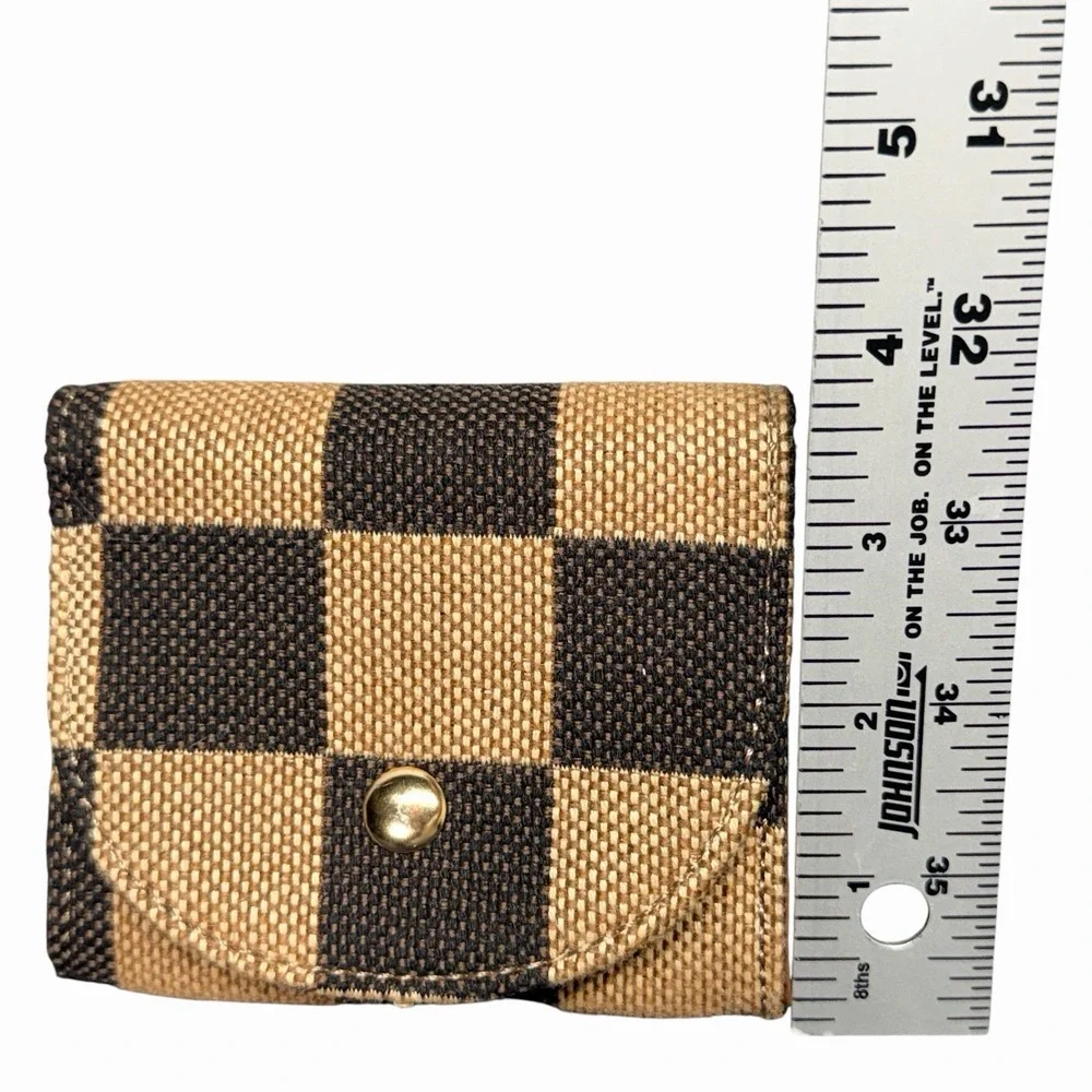 Woven Buffalo Plaid Coin Purse Wallet Snap Closure Black Tan Checkered Pouch